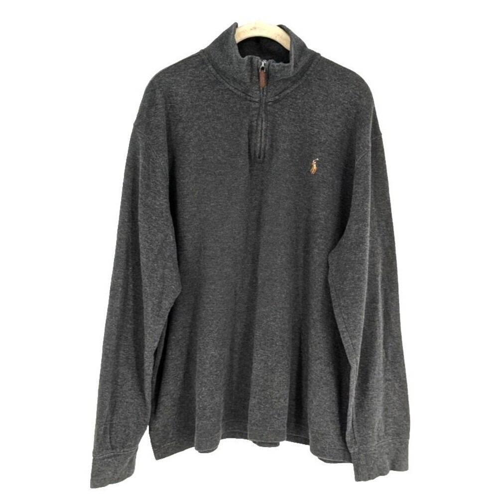 POLO Zip Cotton Sweater XLT Gray Estate Rib Ivy League Tan Pony  Preppy  Prep
